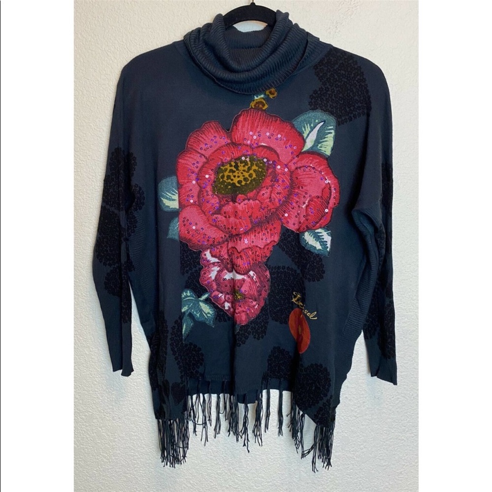 Desigual fringe sequin floral sweater